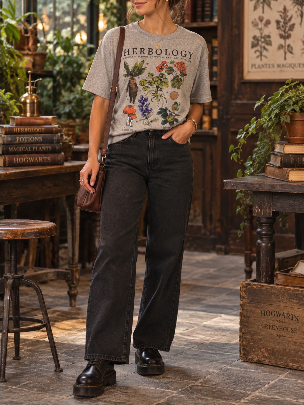 Harry Potter Herbology XL Hogwarts Botanical Dark Academia Graphic Tee
